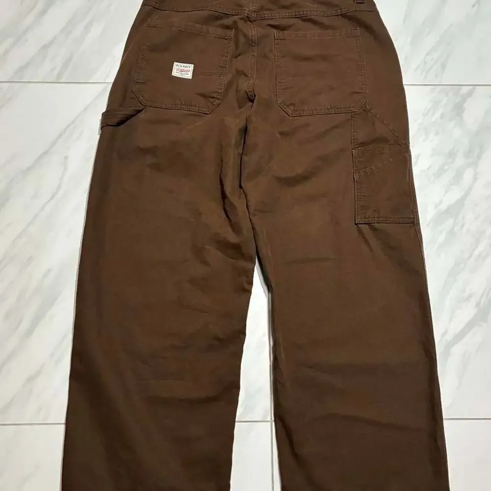 Old Navy Baggy Wide Leg Canvas Carpenter Pants Brown